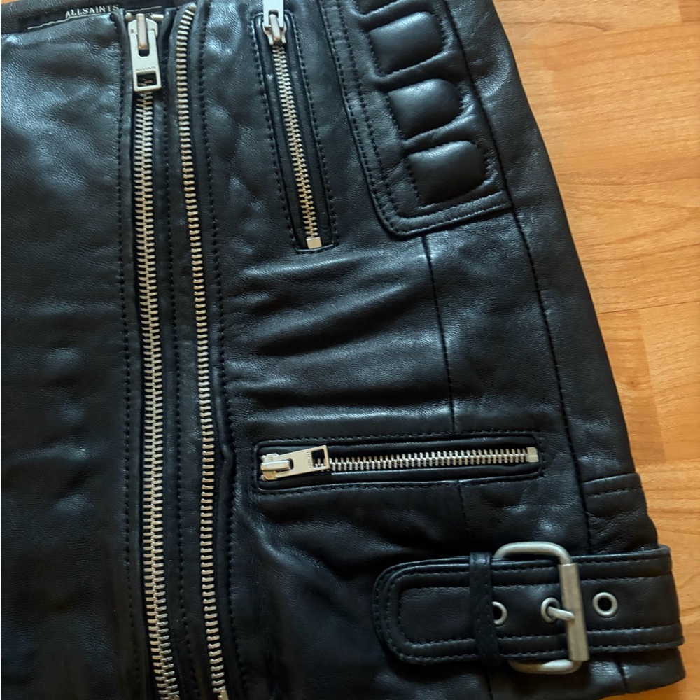 All Saints Alva Black Leather Biker Mini Skirt - Picture 4 of 15